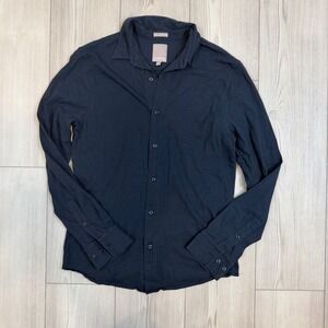 A-Frame Mens Slim Fit Long Sleeve Button Down Shirt Navy Blue Cotton MW10039 M